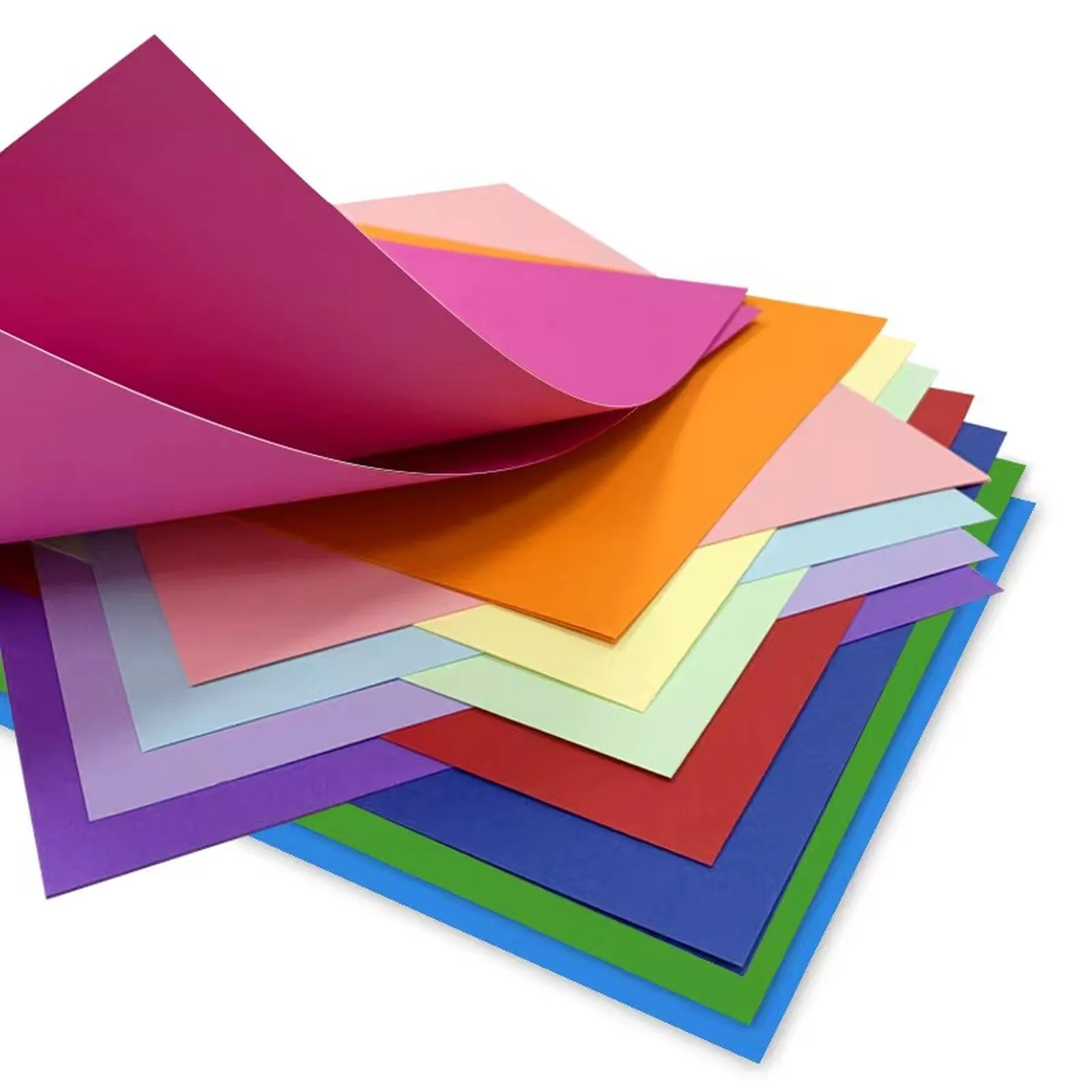 Fanned stack of A4 cardstock sheets in fifteen colors