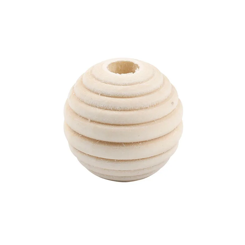 Close-up of one ribbed wood bead showing the large hole