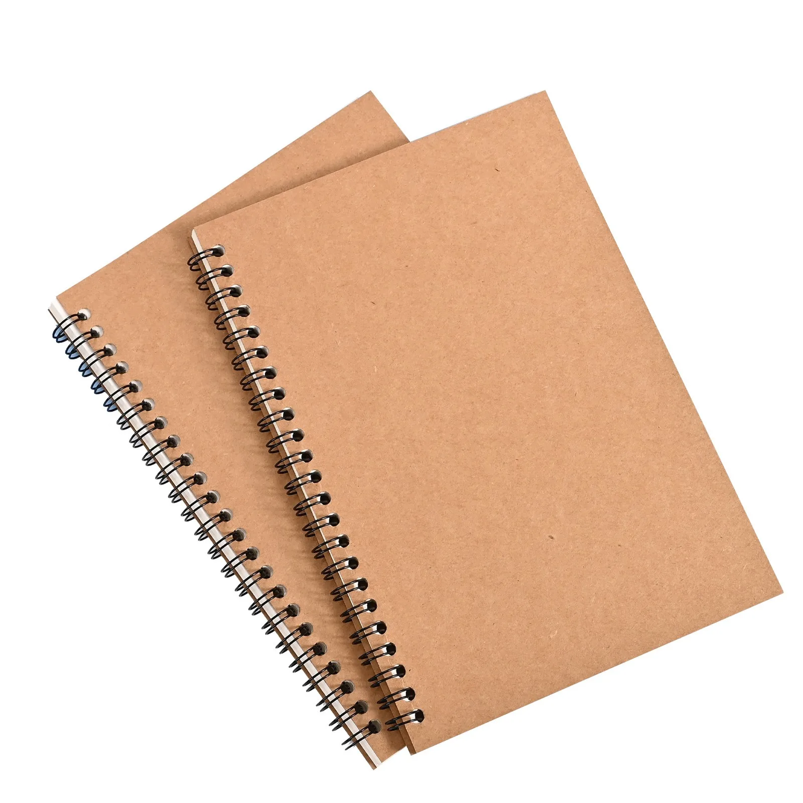 Two A5 kraft spiral notebooks on a white background