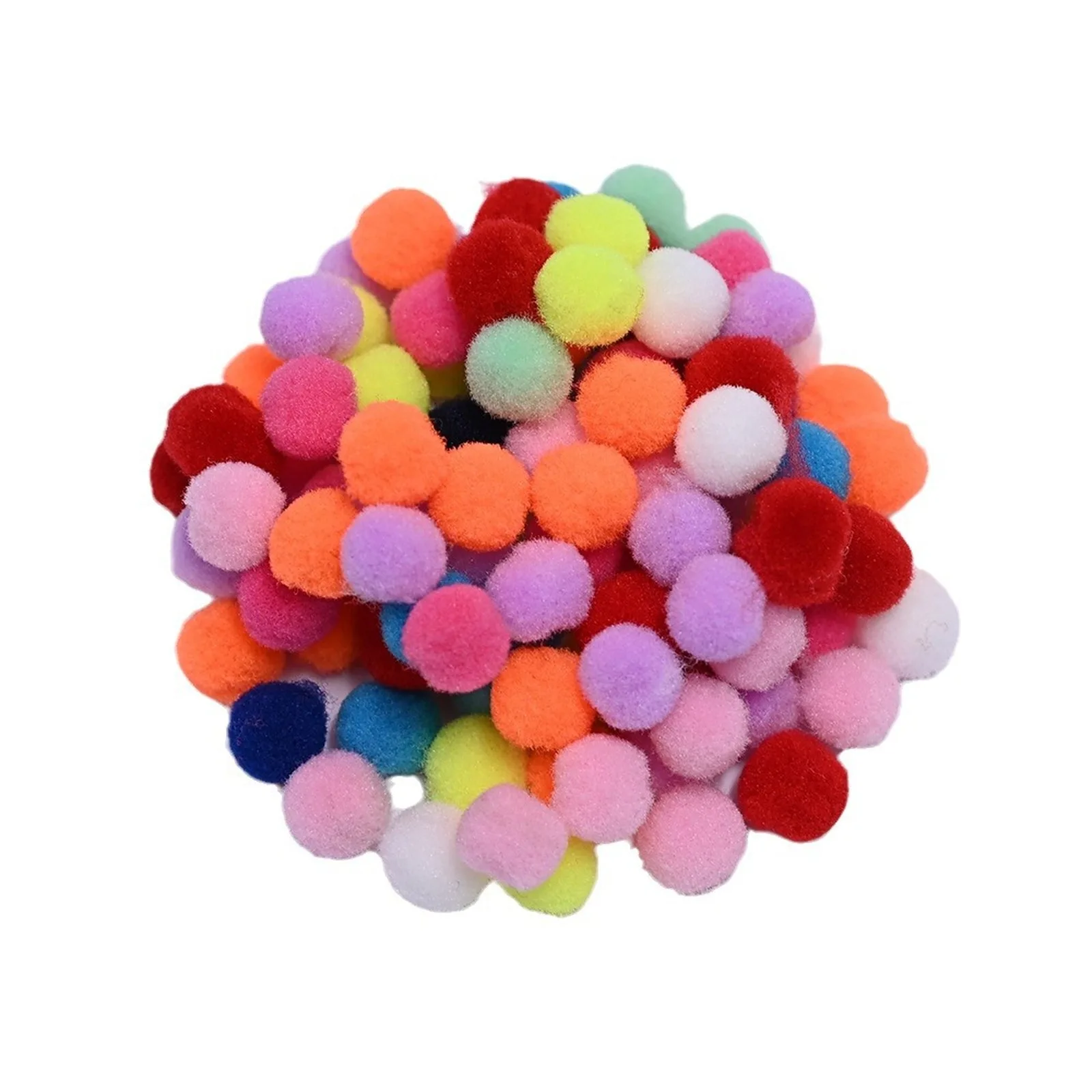 Pile of mini pom poms in mixed bright colors