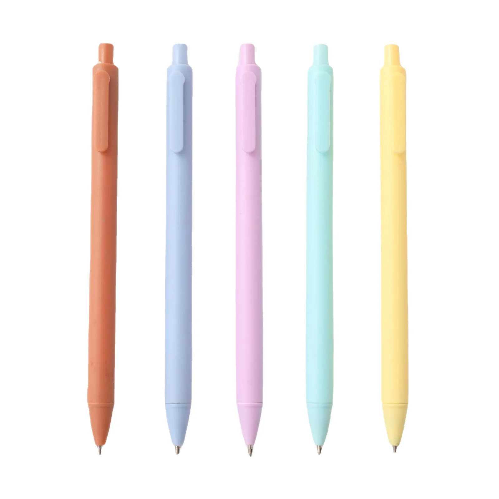 Five pastel retractable gel pens in orange, blue, lilac, mint and yellow