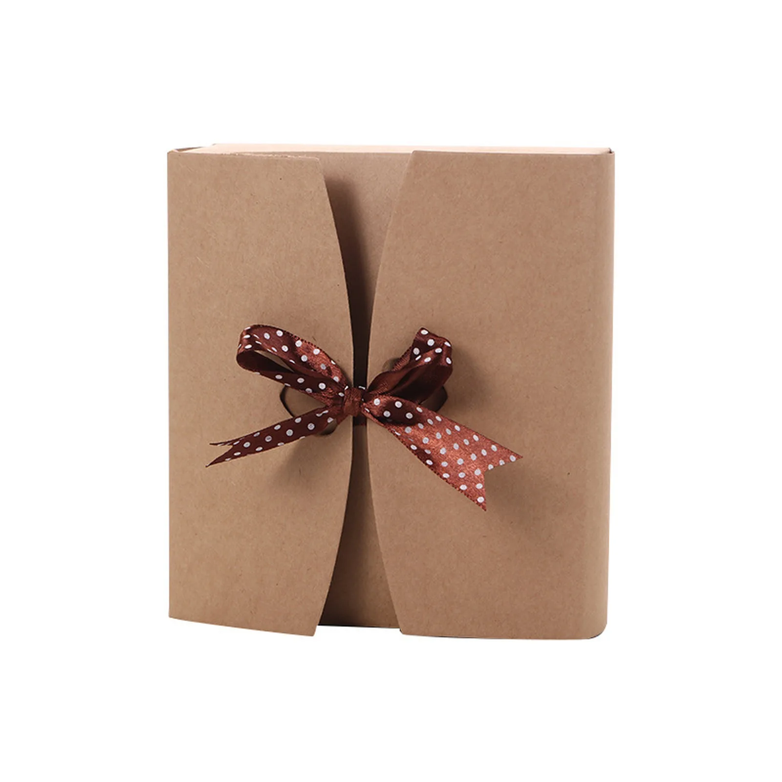 Kraft gift box with brown polka dot ribbon bow