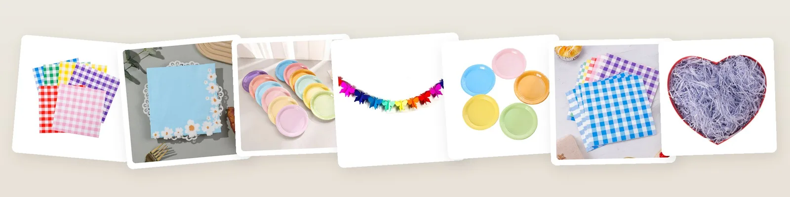 Easter picks: gingham paper napkins, daisy border paper napkins, pastel paper plates and rainbow butterfly paper garland