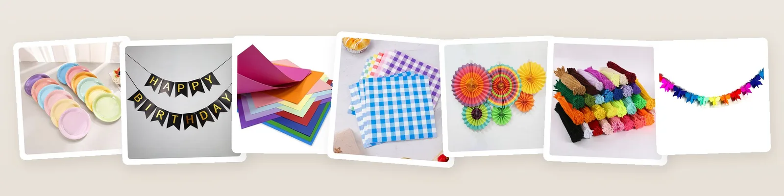 Rainbow picks: pastel paper plates, gold foil happy birthday banner, colored cardstock and gingham paper napkins