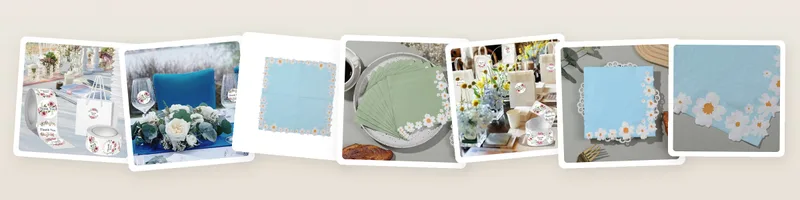 Floral picks: floral thank you stickers and daisy border paper napkins