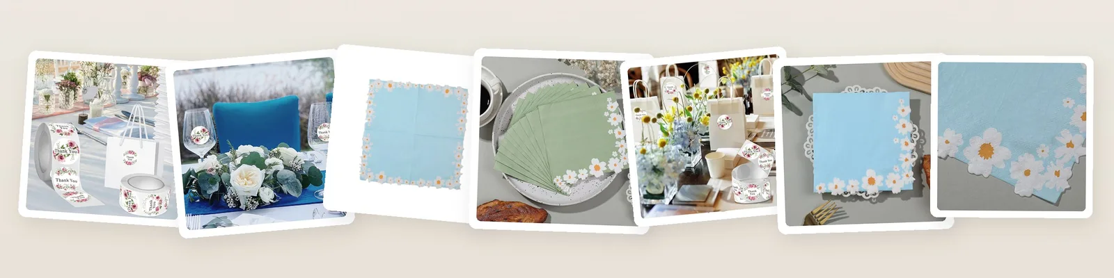 Floral picks: floral thank you stickers and daisy border paper napkins